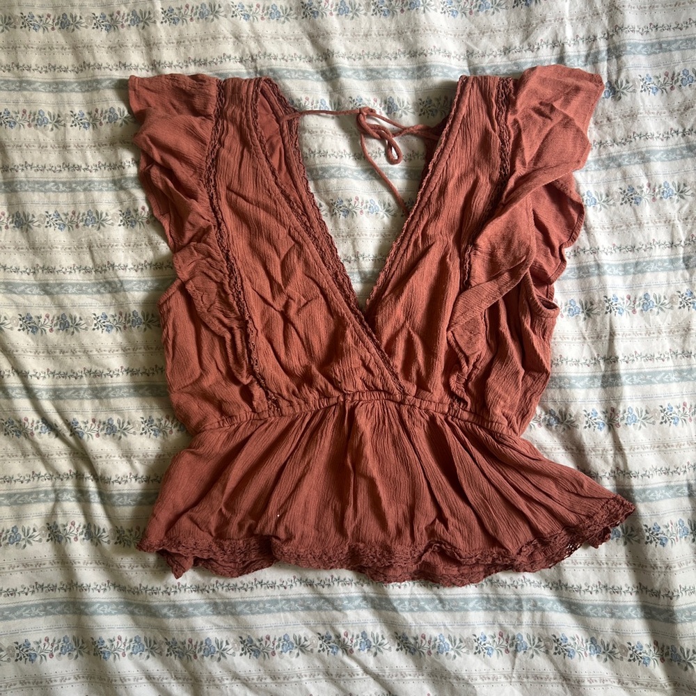 Abercrombie & Fitch Terracotta Ruffle Blouse